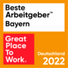 Logo of the Great Place To Work Award Best Employer Bayern 2022