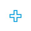 Herz Icon mit einem blauen gleichseitigen Kreuz in der Mitte